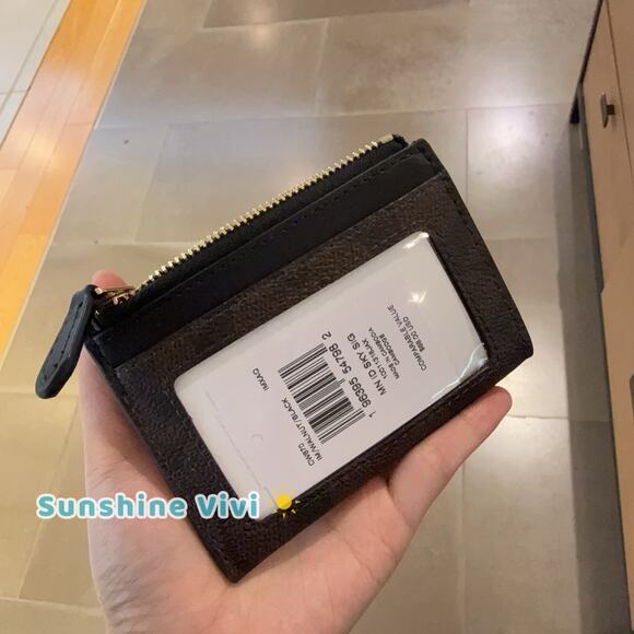 NWT Coach Mini Skinny ID Case CW870 Walnut Brown Black Signature Canvas - Picture 3 of 4